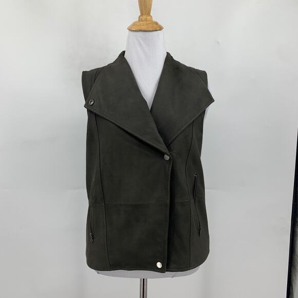 Vince Leather Vest Women S Small Deep Olive Suede Moto Asymmetric Jacket *READ - Picture 2 of 16